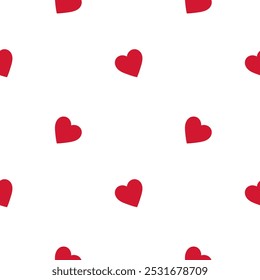 Small red cute and trend hearts on white background seamless pattern for Valentine's Day. Red hearts seamless girlish background. Suitble for prints, wrapping and backgrounds	