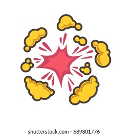 Small red explosion with yellow clouds isolated illustration