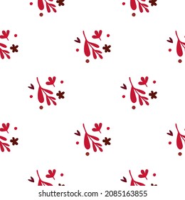 Flores rojas pequeñas y motivos sin costura. Fondo vintage. Impresión de garabatos. Ornamento floral interminable. Fondo botánico. Diseño para tela , impresión textil, superficie, envoltura, cubierta
