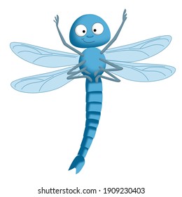 Small red funny cute dragonfly with big eyes and smile