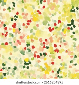 Small red, green, and yellow dots on a cream background, tiny dots seamless pattern vector illustration, doodle summer, kids and baby designs for print fabric.