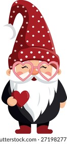 Pequeño sombrero rojo Gnomo de San Valentín con corazón - Ilustración compacta de enano nórdico Pequeño gnomo en un sombrero rojo brillante, sosteniendo un gran corazón en relación con su tamaño con una expresión adorable. Este diseño compacto funciona maravillosamente como parte de las Grandes colecciones o acentos independientes para la sobrecarga linda de la Generación Z en los proyectos de San Valentín. Perfecto para mini pegatinas, conjuntos de iconos, bordados Pequeños, conceptos de llavero y detalles románticos sutiles en tarjetas o planificadores.