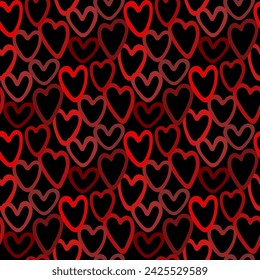 Pequeños corazones rojos aislados sobre un fondo negro. Lindo patrón sin fisuras. Ilustración dibujada a mano de gráfico plano simple del vector. Textura.