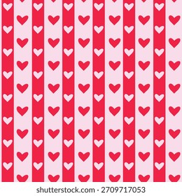 Pequeños corazones rojos en rojo y rayas Horizontales blancas sin patrón. Para la impresión del día de San Valentín, papel de regalo, tarjetas de felicitación y tela 