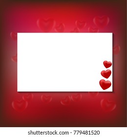 small red hearts on white banner with red background for loving concept or valentines