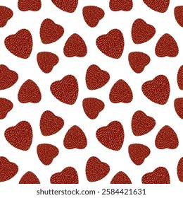 Small red hearts with speckles isolated on white background. Cute seamless pattern. Vector simple flat graphic illustration. Texture.