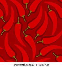 small red hot chilly pepper on red seamless pattern