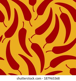 small red hot chilly pepper on dark yellow seamless pattern