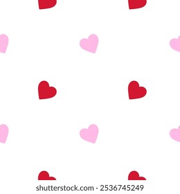 Small red and pink cute and trend hearts on white background seamless pattern for Valentine's Day. Pink hearts seamless girlish background. Suitble for prints, wrapping and backgrounds	