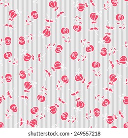 Small red rose flowers. On a gray background. Doodle. Sketch. seamless