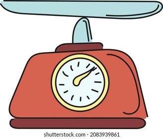 Small red scales for weighing food. Kitchen appliances. Vector illustration isolated on white background.