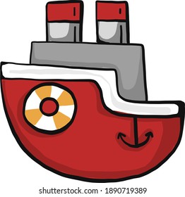 Small red ship, illustration, vector on a white background.