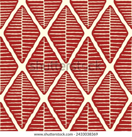 Small red striped rhombuses isolated on a white background. Geometric seamless pattern. Vector simple flat graphic hand drawn illustration. Texture.