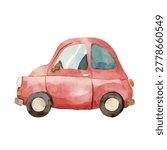 Small red vintage car side profile
