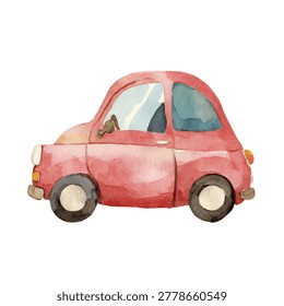Small red vintage car side profile