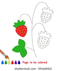 Small Red wild Strawberry, the coloring book to educate preschool kids with easy gaming level, the kid educational game to color the colorless half by sample.