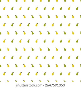 Pequenas peras vermelhas e amarelas em linhas no fundo branco. Design de padrão contínuo