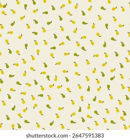 Small Red and Yellow Pears Tossed Around on Neutral Beige Background. Seamless Pattern Design