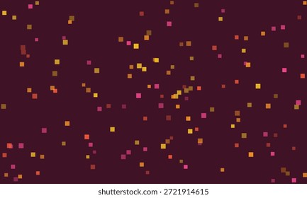 Pequeños cuadrados rojos, amarillos y rosados están dispersos sobre un fondo rojo oscuro. Formato de Vector escalable adecuado para medios impresos y digitales.
