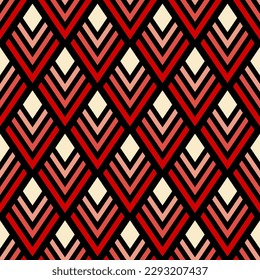 Pequeños hombros rojos-blancos aislados en un fondo negro. Patrón geométrico sin soldadura. Ilustración gráfica plana vectorial simple. Textura.