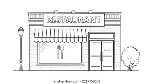 Small restaurant building - classic black and white illustration