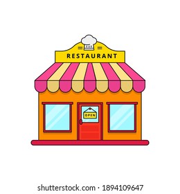 Pequeña ilustración vectorial del edificio del restaurante aislado en fondo blanco