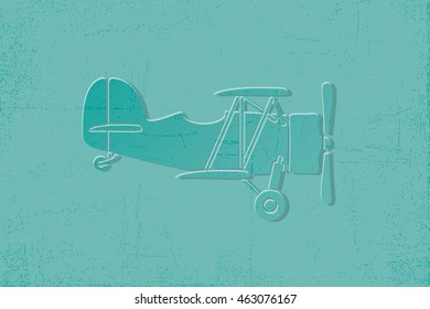 Small Retro Airplane Grunge Paper Cut Illusion Silhouette - Turquoise Elements on the Same Color Background - Gradient Graphic Style