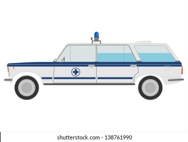 Small retro ambulance car. Vector