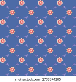 Pequenas flores retrô em azul profundo para papel de parede, roupa de cama, estofamento, embrulho de presente e têxteis domésticos brincalhões.