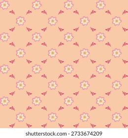 Small retro blossoms on warm peach for wallpaper, bedding, upholstery, gift wrap and charming home textiles.