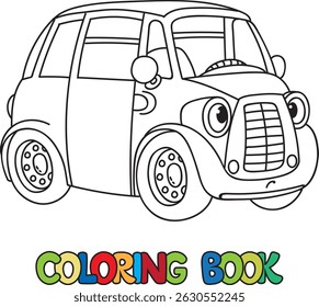 Small retro car with eyes. Funny coloring book