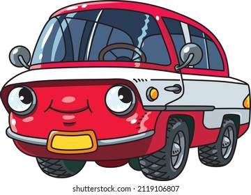 Small retro car with eyes. Vector illustration