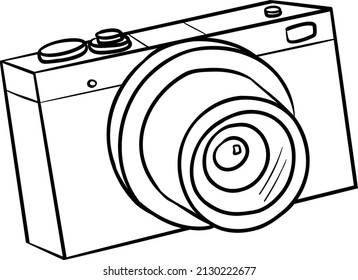 small retro digital camera. monochrome, outline, comic.