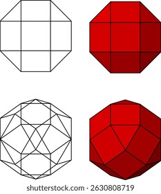 Small Rhombicuboctahedron vector set , 3D Geometric Shapes Vector Drawing , 3D Mathematical Polyhedra Set