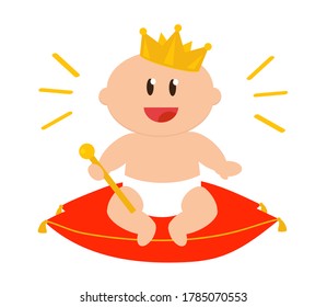 A small rich child is sitting on a pillow. Vector illustration.