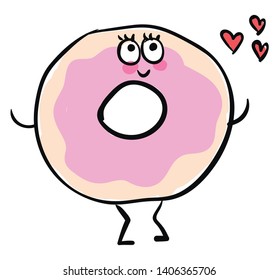 It is a small ring-shaped sweet fried cake., vector, color drawing or illustration. 