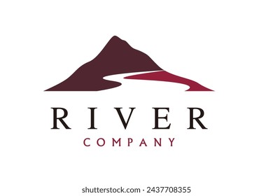 Small river from the mountain, with dark colors and white background, logo design illustration.