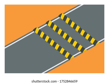 Pequeño camino con paros de velocidad. Ilustración plana simple.