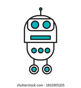 small robot icon over white background, half line half color style, vector illustration