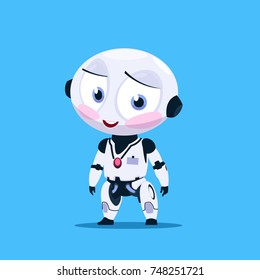 Small Robot Shy With Flashed Cheeks Isolated On Blue Background Icon Flat Vector Illustration