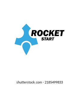 Small rocket logo blue color, abstract launch starship toys, startup new business symbol.