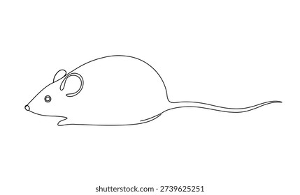 Small rodent profile vector drawing resting in empty space featuring slender tail and ears