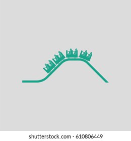 Small roller coaster icon. Gray background with green. Vector illustration.