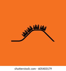 Small roller coaster icon. Orange background with black. Vector illustration.