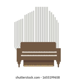 Small room vector wooden brown musical organ with two keyboards for hands and for legs isolated object on the white background.