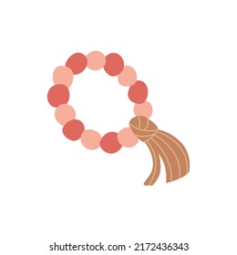 Small rosary isolated on white background. Prayer beads of red and pink colors. Vector flat style illustration.