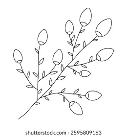 Small rose flower sprig blooming with elegance, doodle style flat vector outline for coloring book