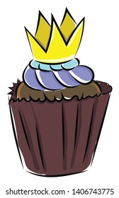 It a small round cake with icing on top., vector, color drawing or illustration. 