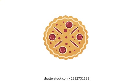 Small round cherry tart with decorative crust and red fruit filling served as sweet bakery dessert.