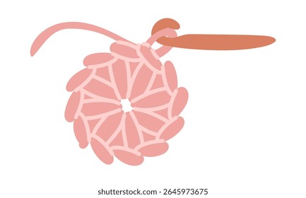 guardanapo de malha redondo pequeno. Começando. Um tema artesanal isolado. atmosfera acolhedora. ilustração de cor plana. Para sites sobre tricô, artesanato, aplicativos, blogs, produtos impressos ou itens de hobby